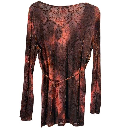 Susan Lawrence Velvet Tie Back Boho Brown Long Sleeve Blouse Womens Size Large - Picture 2 of 5